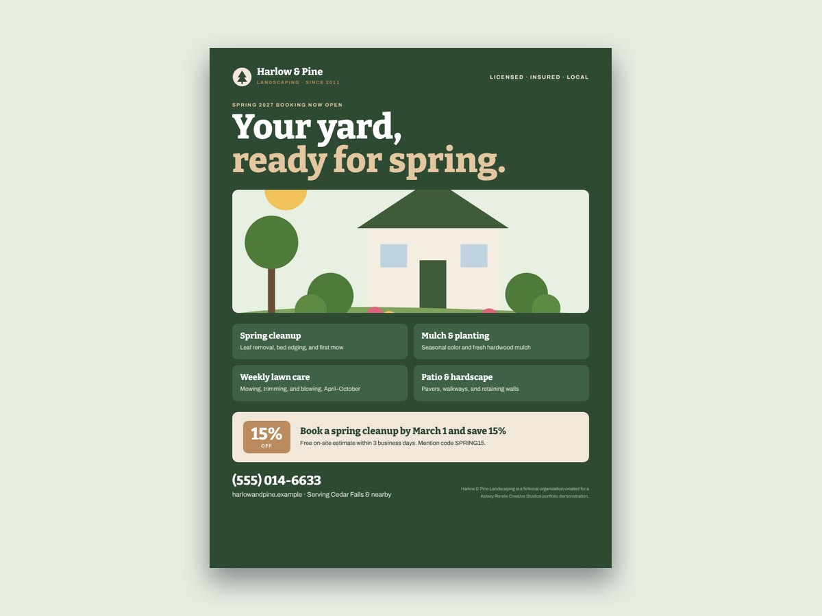 Preview of Spring Services Flyer for Harlow & Pine Landscaping