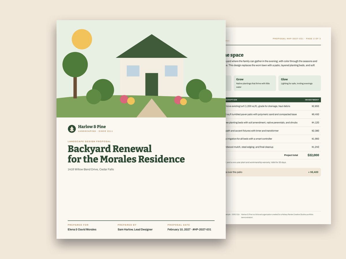 Preview of Branded Client Proposal for Harlow & Pine Landscaping