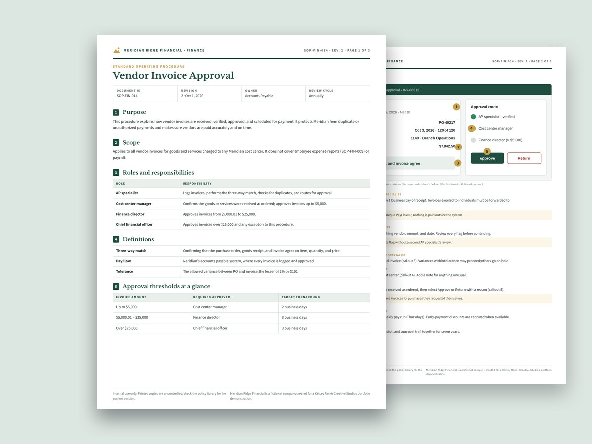 Preview of Vendor Invoice Approval SOP for Meridian Ridge Financial