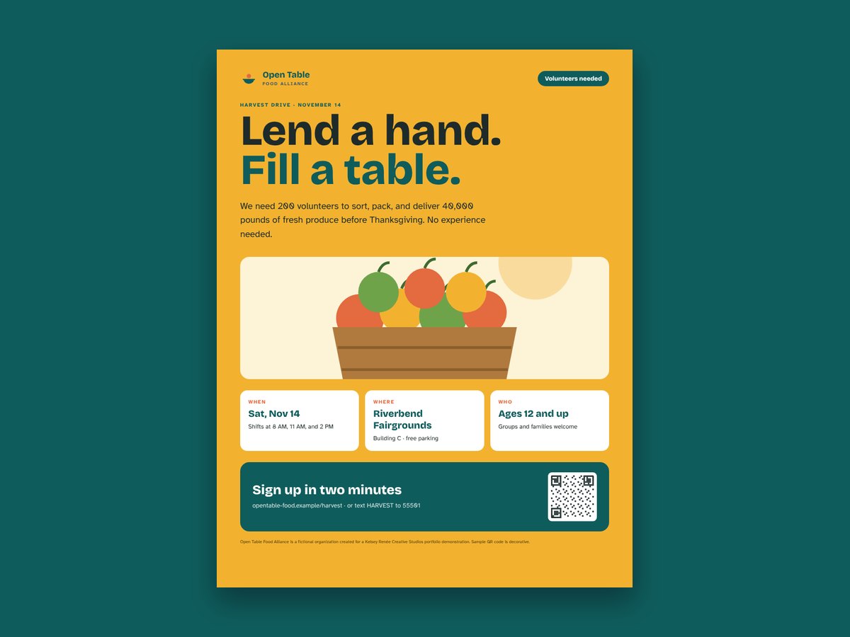 Preview of Harvest Drive Volunteer Flyer for Open Table Food Alliance